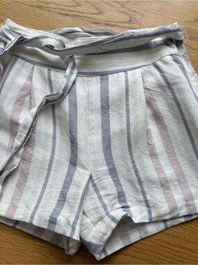 Express High-Waist Striped Tie-Waist Shorts - Cream, Purple & Pink